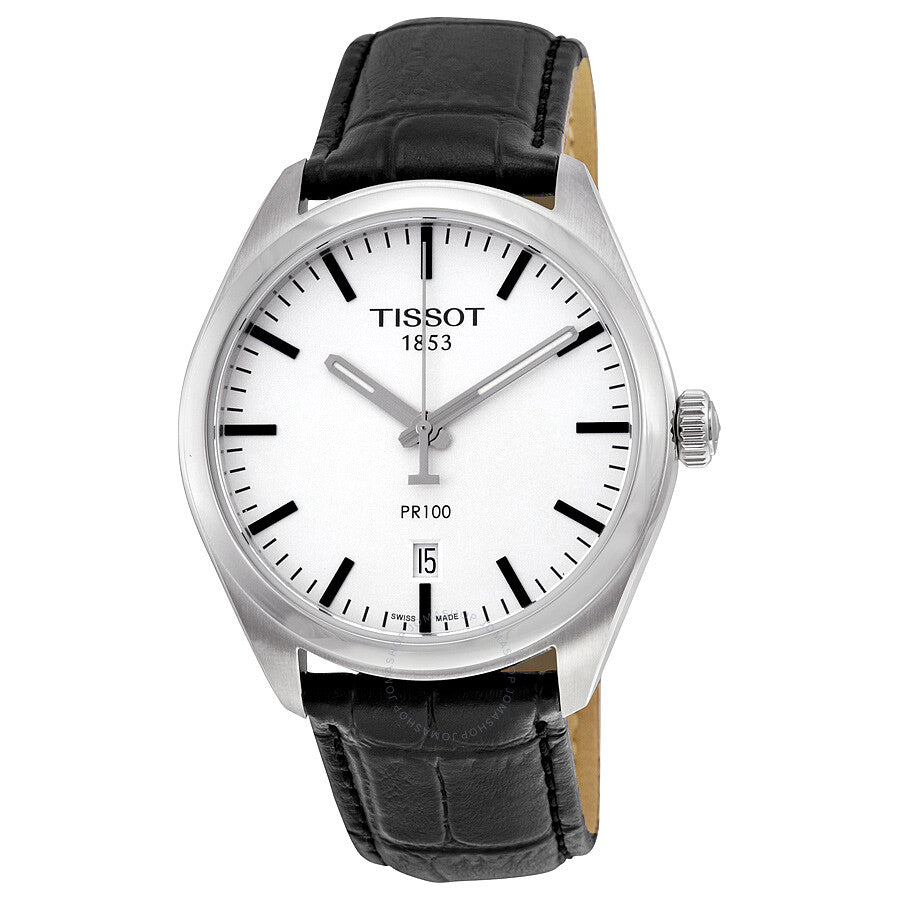 Tissot PR100 Silver Dial Black Leather Men's Watch T1014101603100 - Dawson Watches