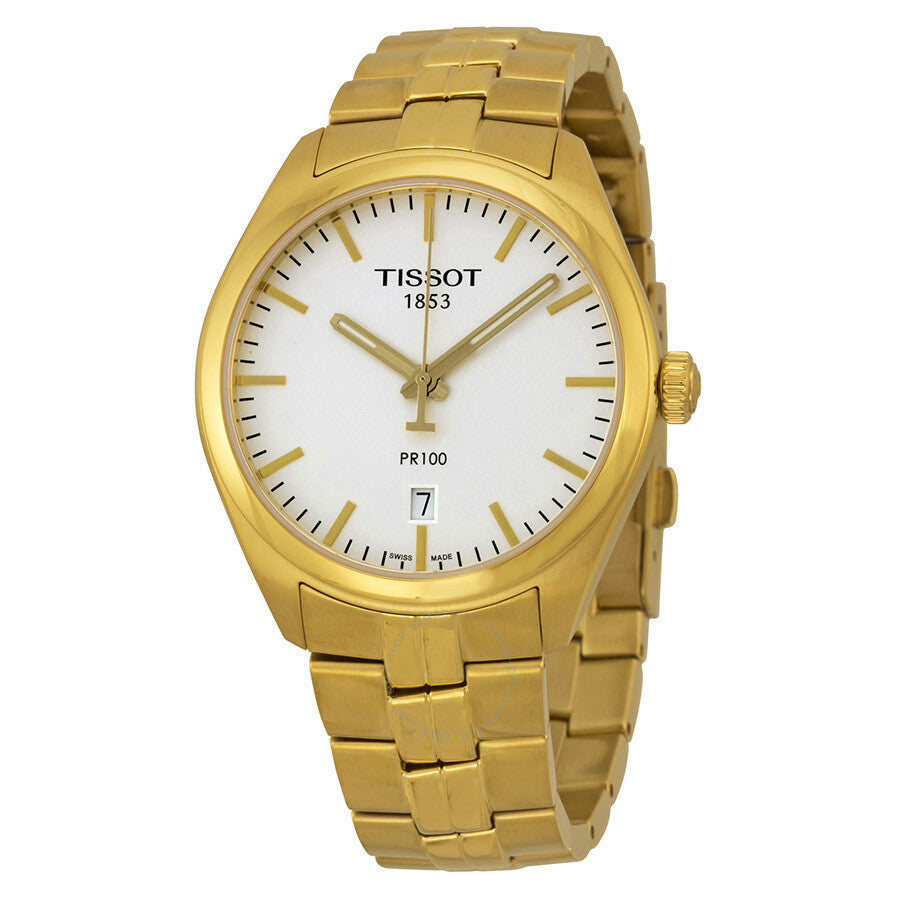Tissot PR100 Silver Dial Gold PVD Men's Watch T1014103303100 - Dawson Watches