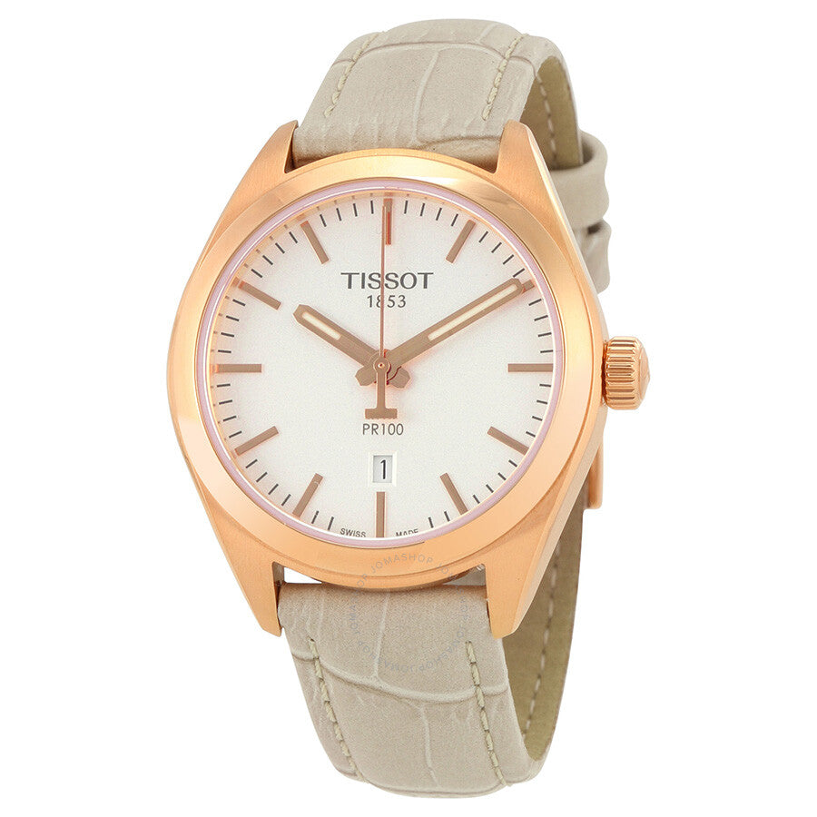 Tissot PR100 Silver Dial White Leather Ladies Watch T101.210.36.031.00 - Dawson Watches