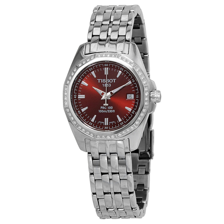 Tissot PRC 100 Diamonds Red Dial Ladies Watch T22.1.181.81 - Dawson Watches