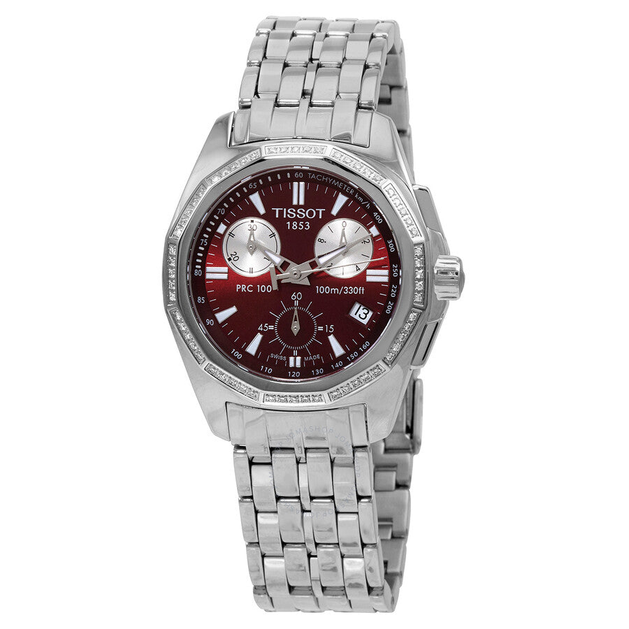 Tissot PRC 100 T-Sport Chronograph Quartz Diamond Red Dial Ladies Watch T22.1.486.81 - Dawson Watches