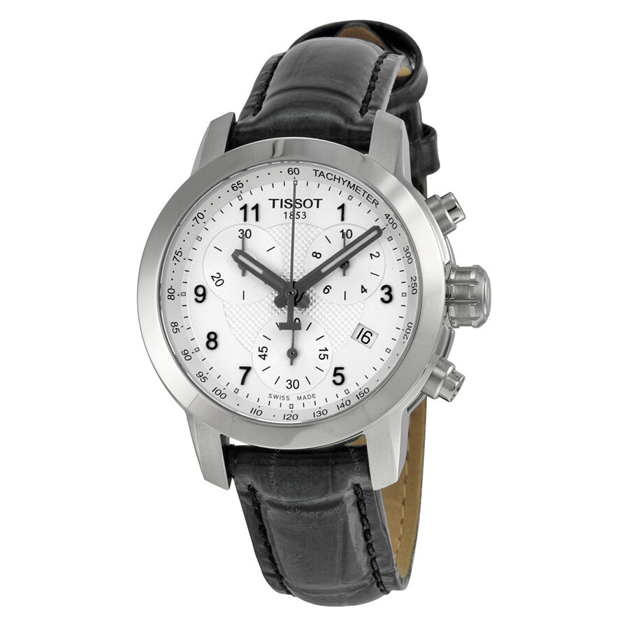 Tissot PRC200 Chronograph Silver Dial Black Leather Ladies Watch T0552171603202 - Dawson Watches
