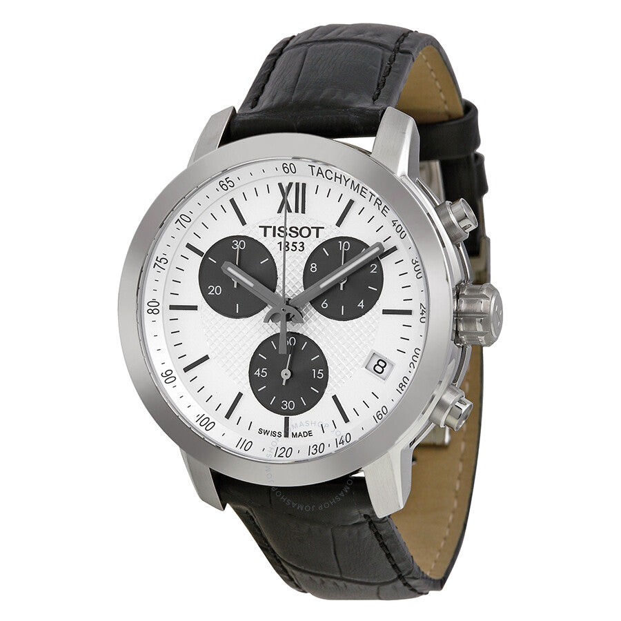Tissot PRC200 Chronograph White Dial Black Leather Men's Watch T0554171603800 - Dawson Watches