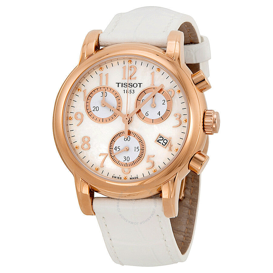 Tissot T-Classic Dressport Chronograph Mother of Pearl Dial White Leather Ladies Watch T050.217.36.112.00 - Dawson Watches