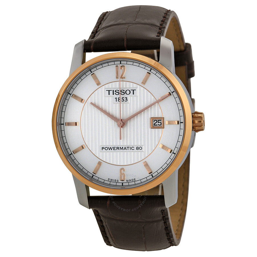 Tissot T-Classic Automatic Two-Tone Titanium Silver Dial Brown Leather Men's Watch T0874075603700 - Dawson Watches