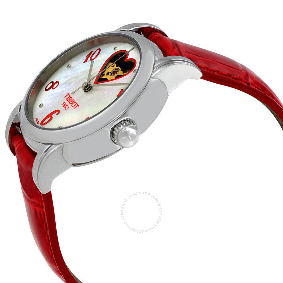 Tissot T-Classic White Mother Of Pearl Dial Red Leather Ladies Heart Watch T050.207.16.116.02 - Dawson Watches #2