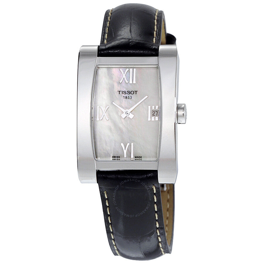Tissot T-Lady Generosi-T White Mother of Pearl Dial Black Leather Ladies Watch T007.309.16.113.02 - Dawson Watches