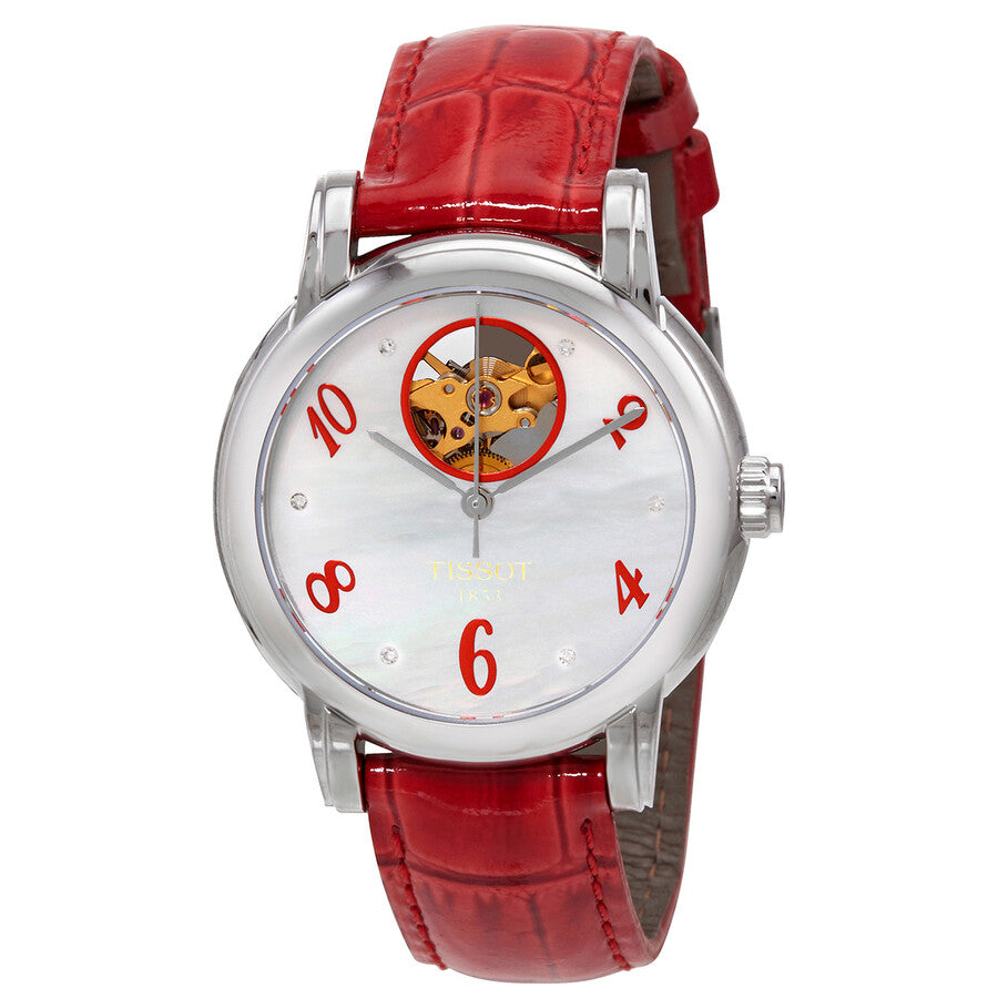 Tissot T-Classic Automatic Mother of Pearl Dial Red Leather Ladies Watch T050.207.16.116.03 - Dawson Watches