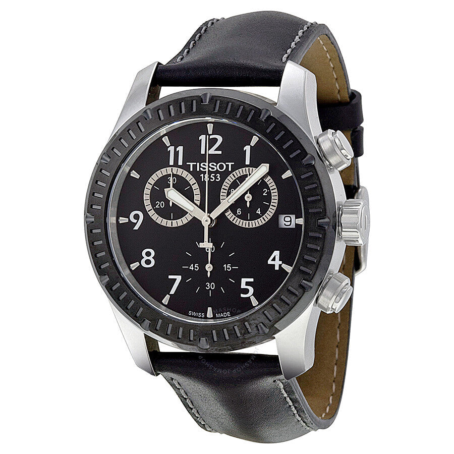 Tissot V8 Chronograph Black Dial Black Leather Men's Watch T0394172605700 - Dawson Watches