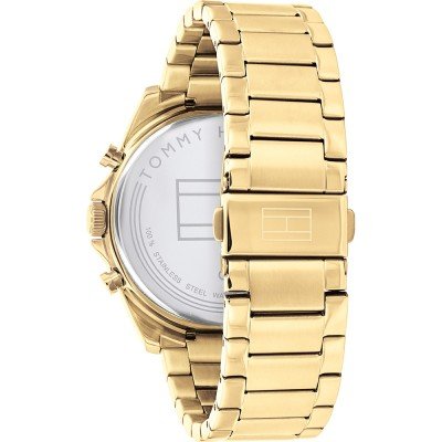 Tommy Hilfiger Baker watch caseback showing gold-tone case and bracelet