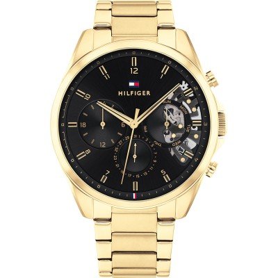 Tommy Hilfiger Baker gold chronograph watch with black dial and gold link bracelet