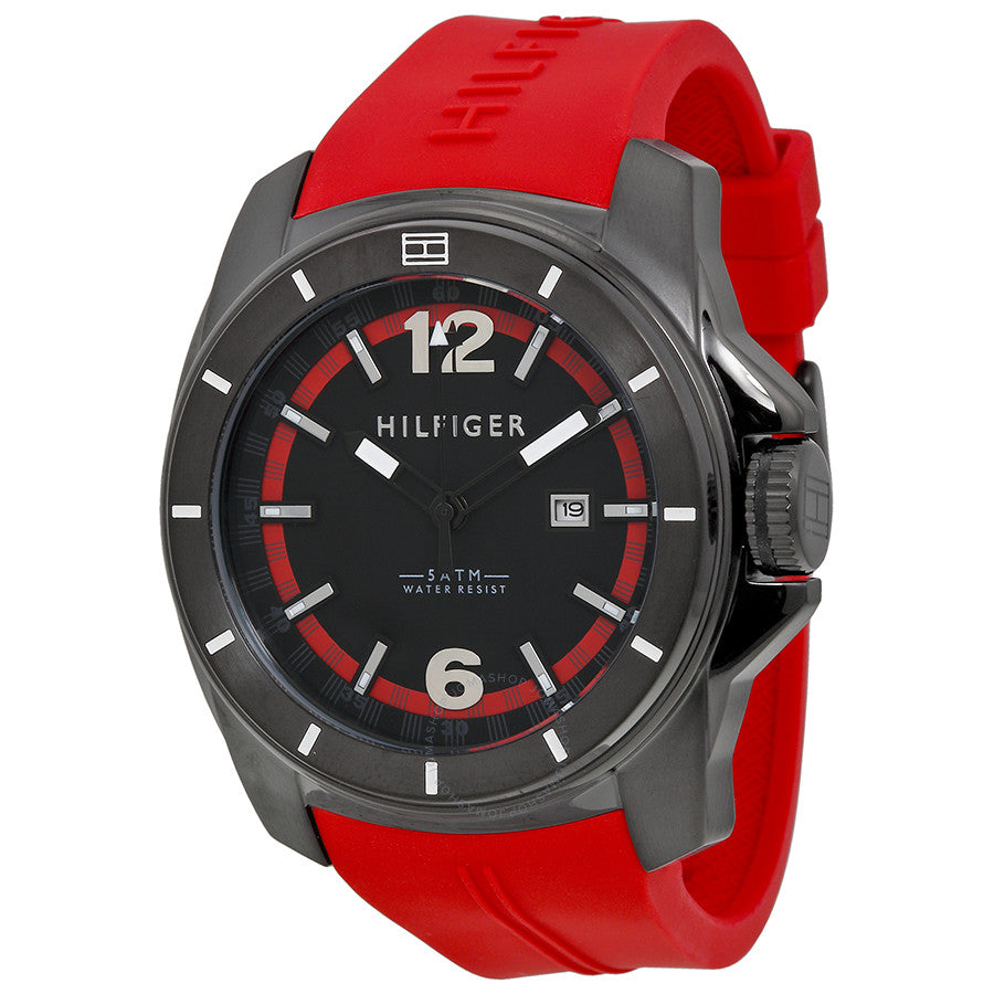 Tommy Hilfiger Black Dial Red Rubber Strap Men's Watch 1791112