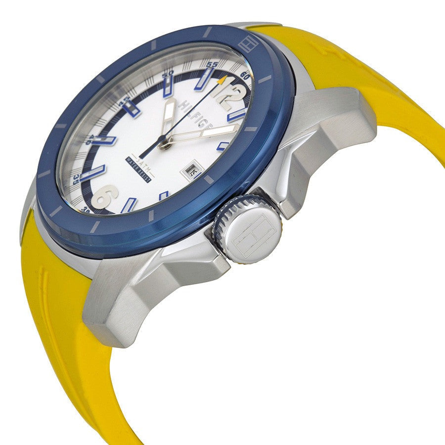 Tommy Hilfiger White and Navy Dial Yellow Rubber Men's Watch 1791115