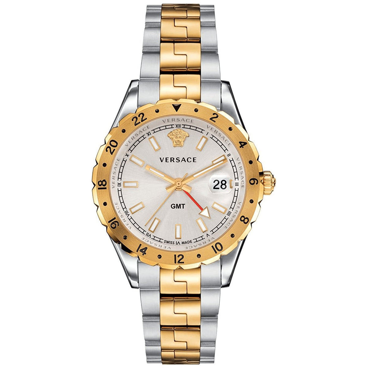 Versace Hellenyium two-tone GMT men's watch with gold and silver stainless steel bracelet and white dial