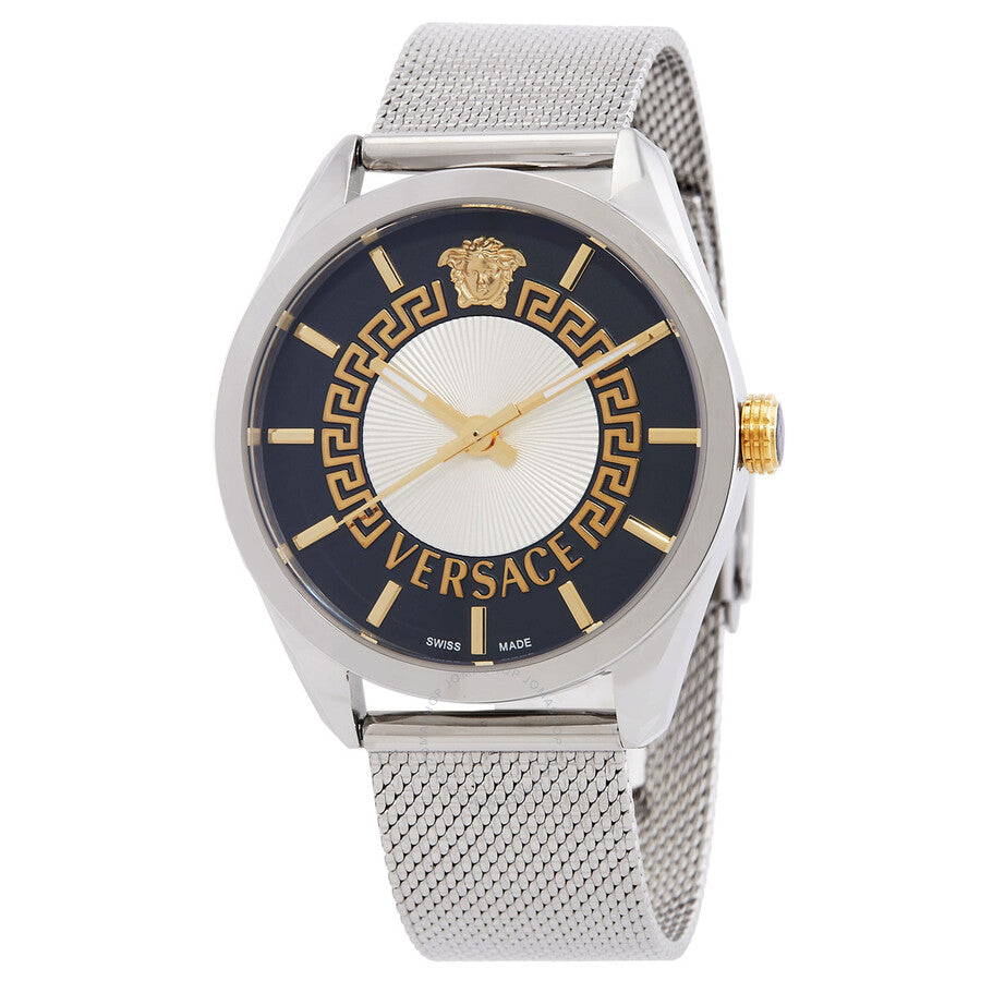 Versace New V Circle Quartz Men's Black Guilloche Dial Watch VE8A00324 - Dawson Watches
