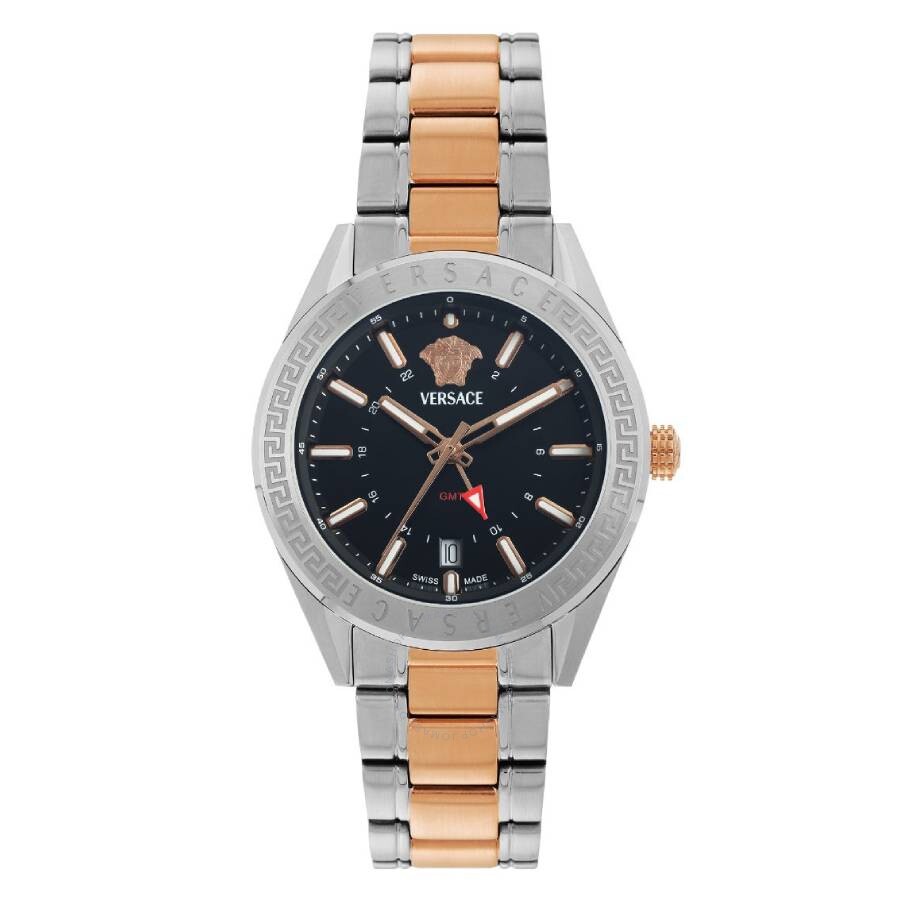 Versace V-Code GMT Quartz Black Dial Men's Watch VEAFA0624 - Dawson Watches