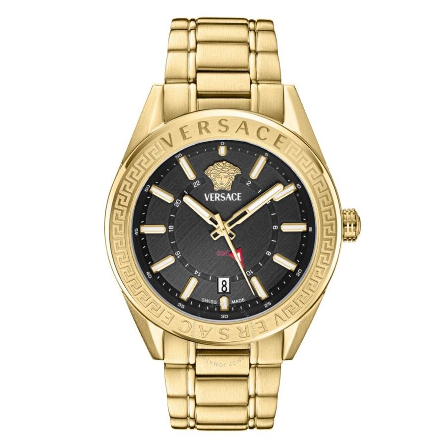 Versace V-Code GMT Quartz Black Dial Men's Watch VEAFA0724 - Dawson Watches