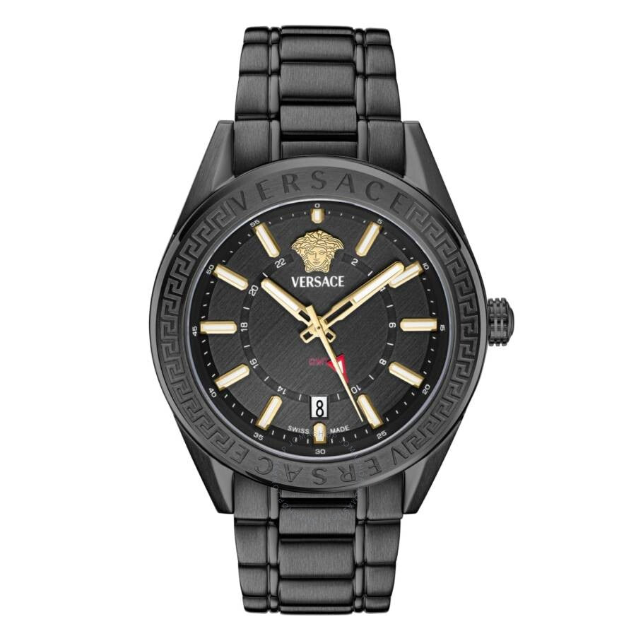 Versace V-Code GMT Quartz Black Dial Men's Watch VEAFA0824 - Dawson Watches