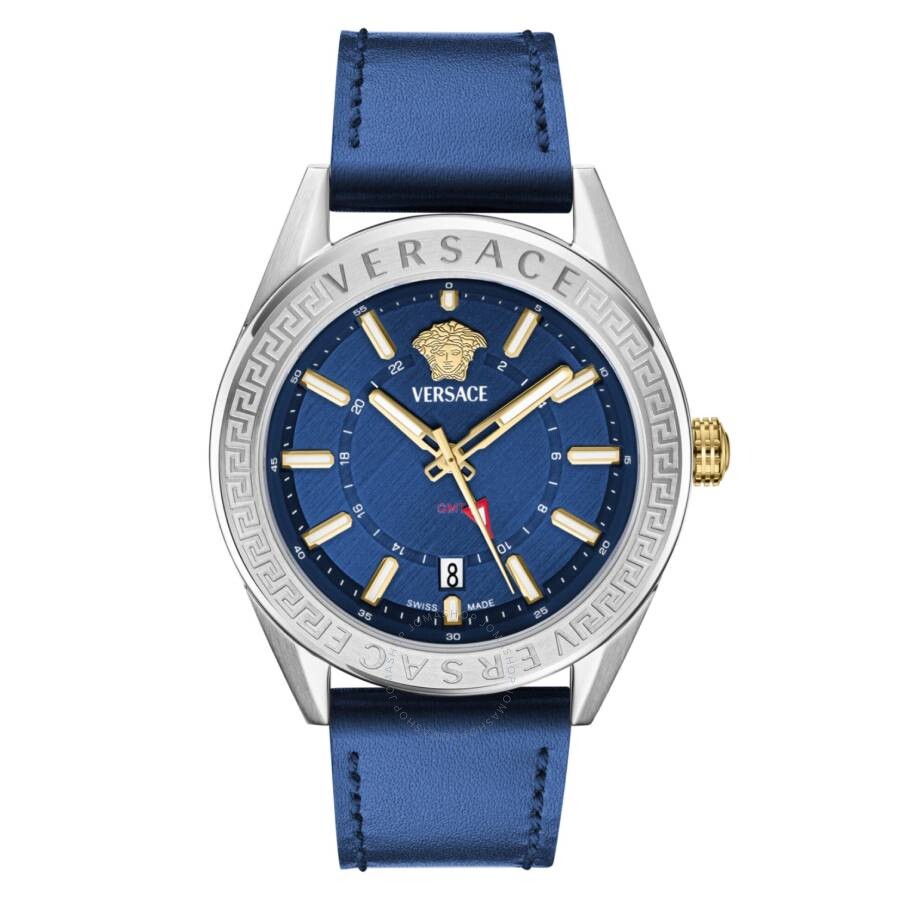 Versace V-Code GMT Quartz Blue Dial Men's Watch VEAFA0124 - Dawson Watches