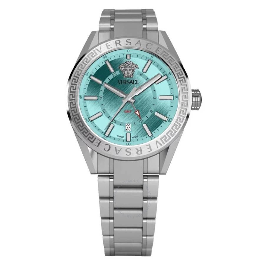 Versace V-Code GMT Quartz Turquoise Dial Men's Watch VEAFA0324 - Dawson Watches