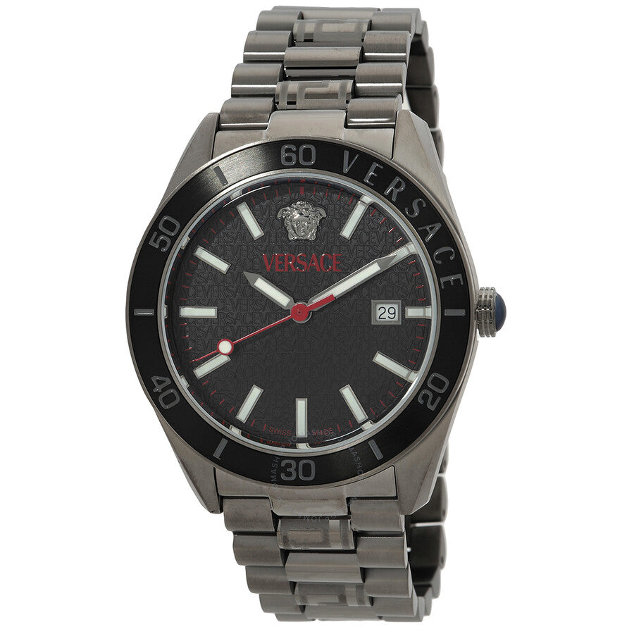 Versace V-Dome Quartz Black Guilloche Dial Men's Watch VE8E00724 - Dawson Watches