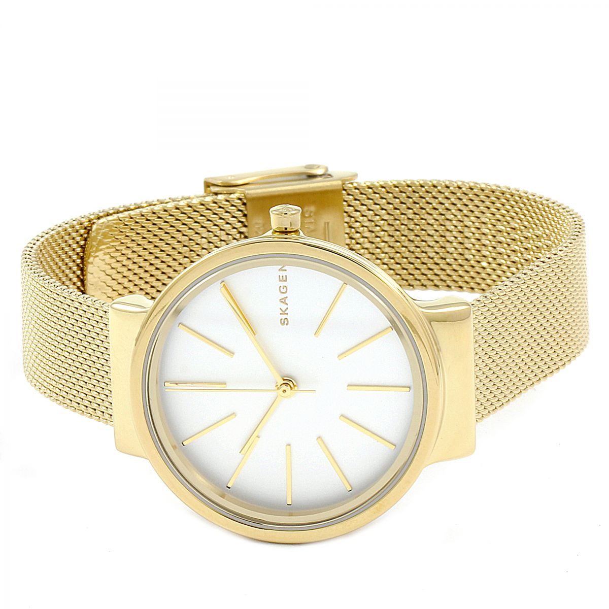 Skagen Ancher White Dial Gold Tone Mesh Ladies Watch SKW2477