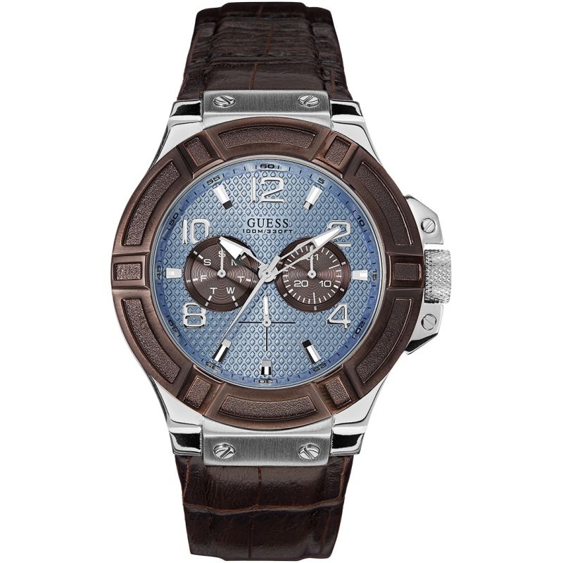 Guess Rigor Blue Dial Leather Strap Men's Watch W0040G10