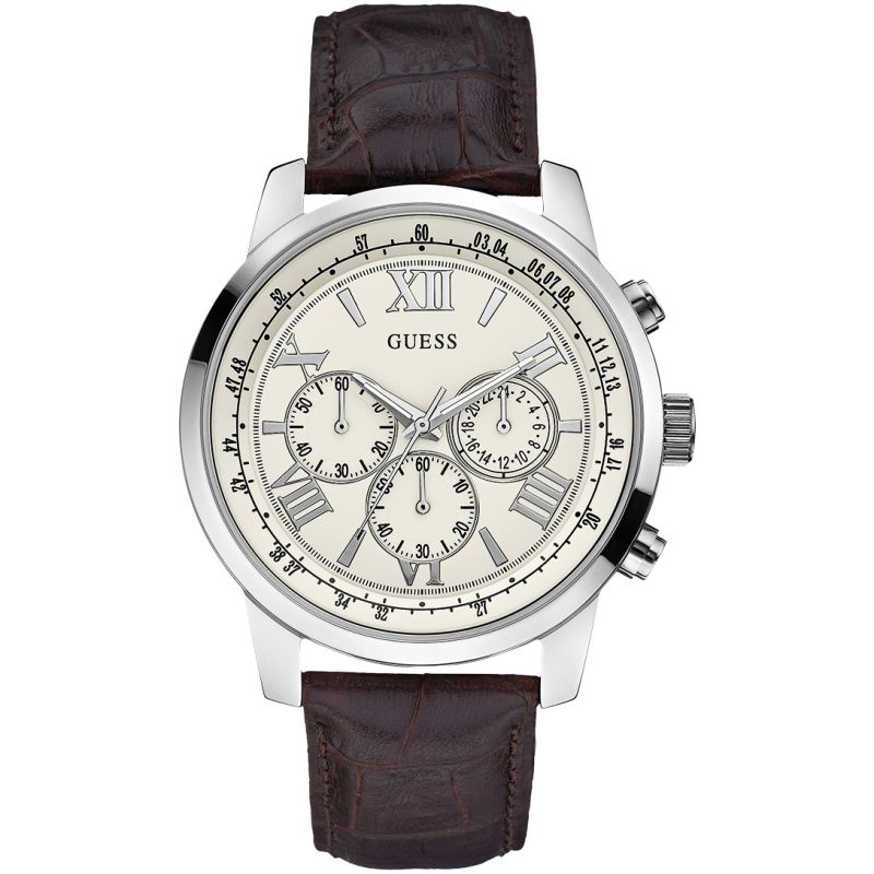 Guess Horizon Cream Dial Leather Strap Men's Watch W0380G2