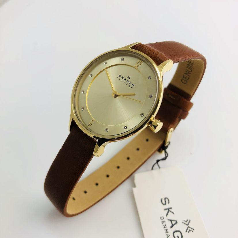 Skagen Anita Champagne Dial Brown Leather Ladies Watch SKW2147