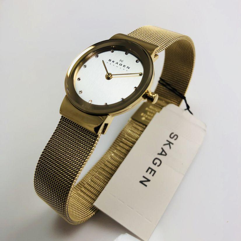 Skagen Freja Silver Dial Gold-plated Mesh Ladies Watch 358SGGD