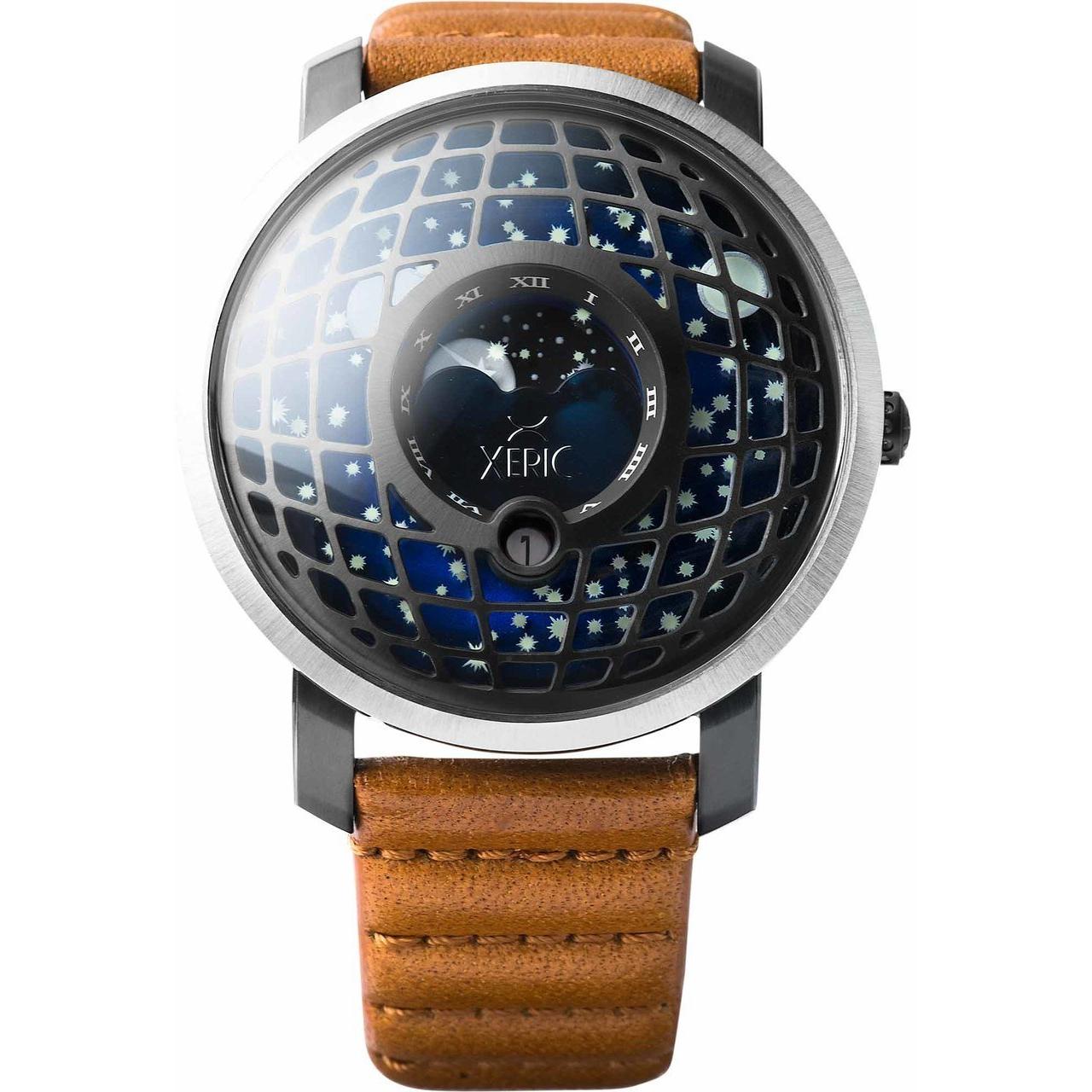 Xeric Halograph Trappist-1 Moonphase Gunmetal Blue Dial Mechanical Watch - Dawson Watches