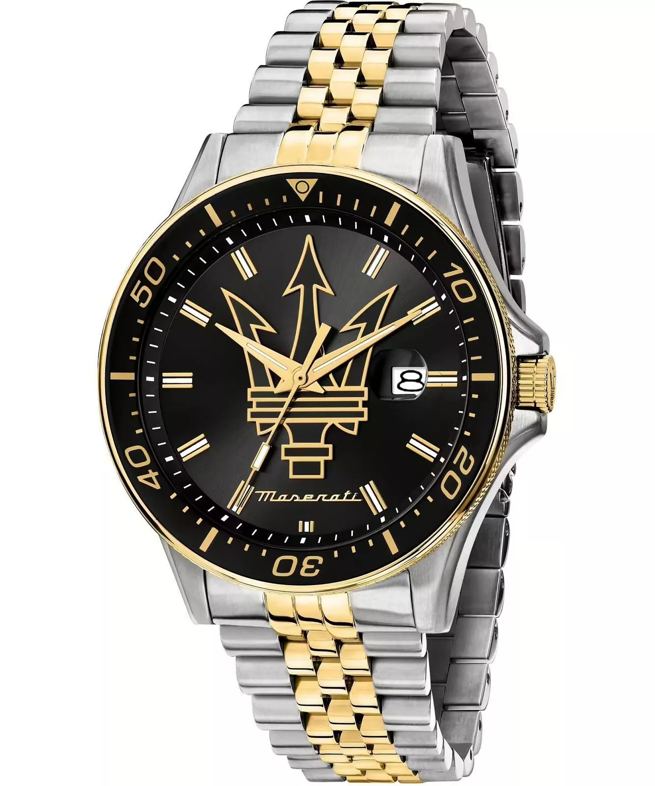 Maserati Sfida Black Dial Gold Hands Date Tow Tone Men's Watch  R8853140009