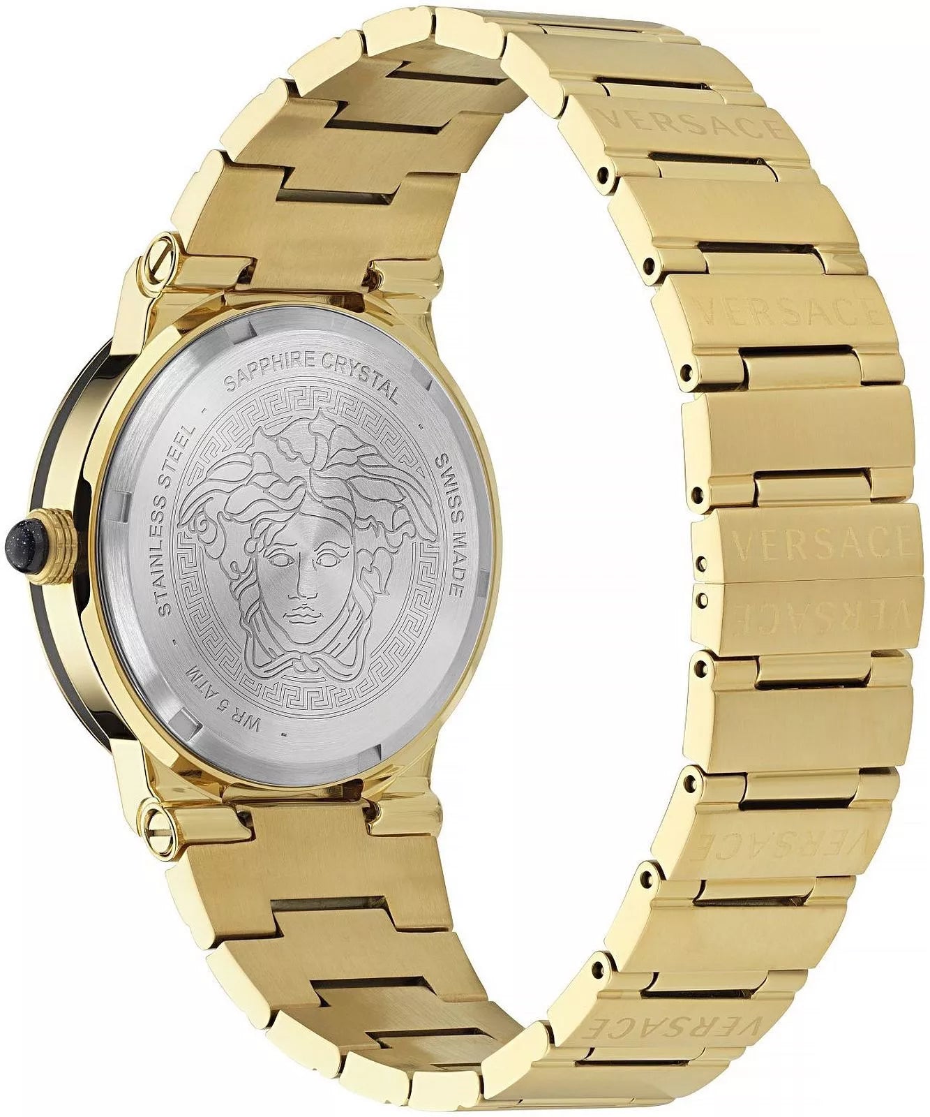 Versace Greca Logo Moonphase Black Dial All Gold Swiss Movt Watch - VE7G00323