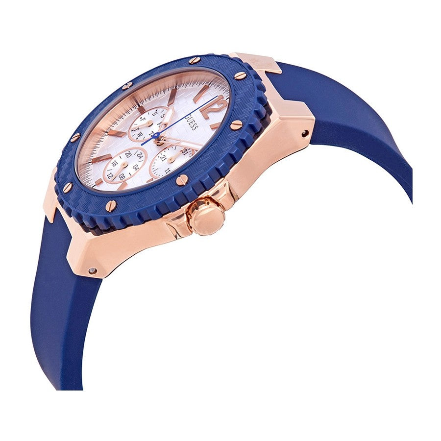 Guess Overdrive Silver Dial Blue Silicone Ladies Watch W0149L5